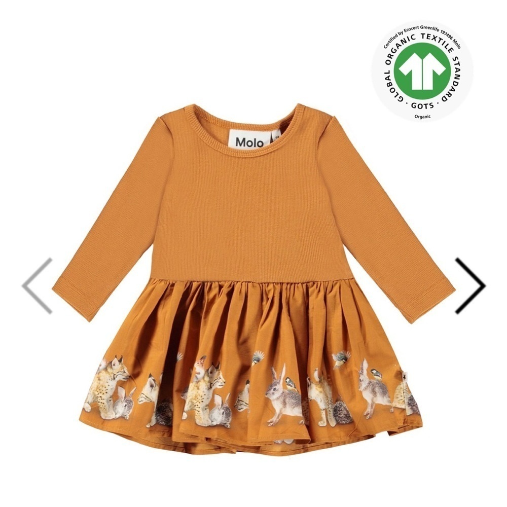 Molo Kids Dress with Animal print. Bunnies. Candi on a line
